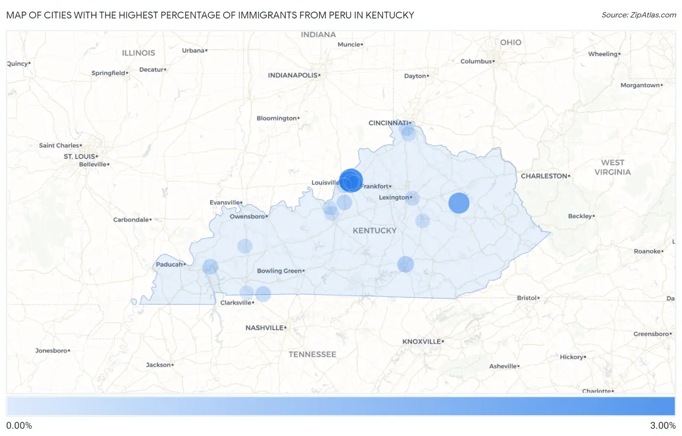 Cities with the Highest Percentage of Immigrants from Peru in Kentucky Map