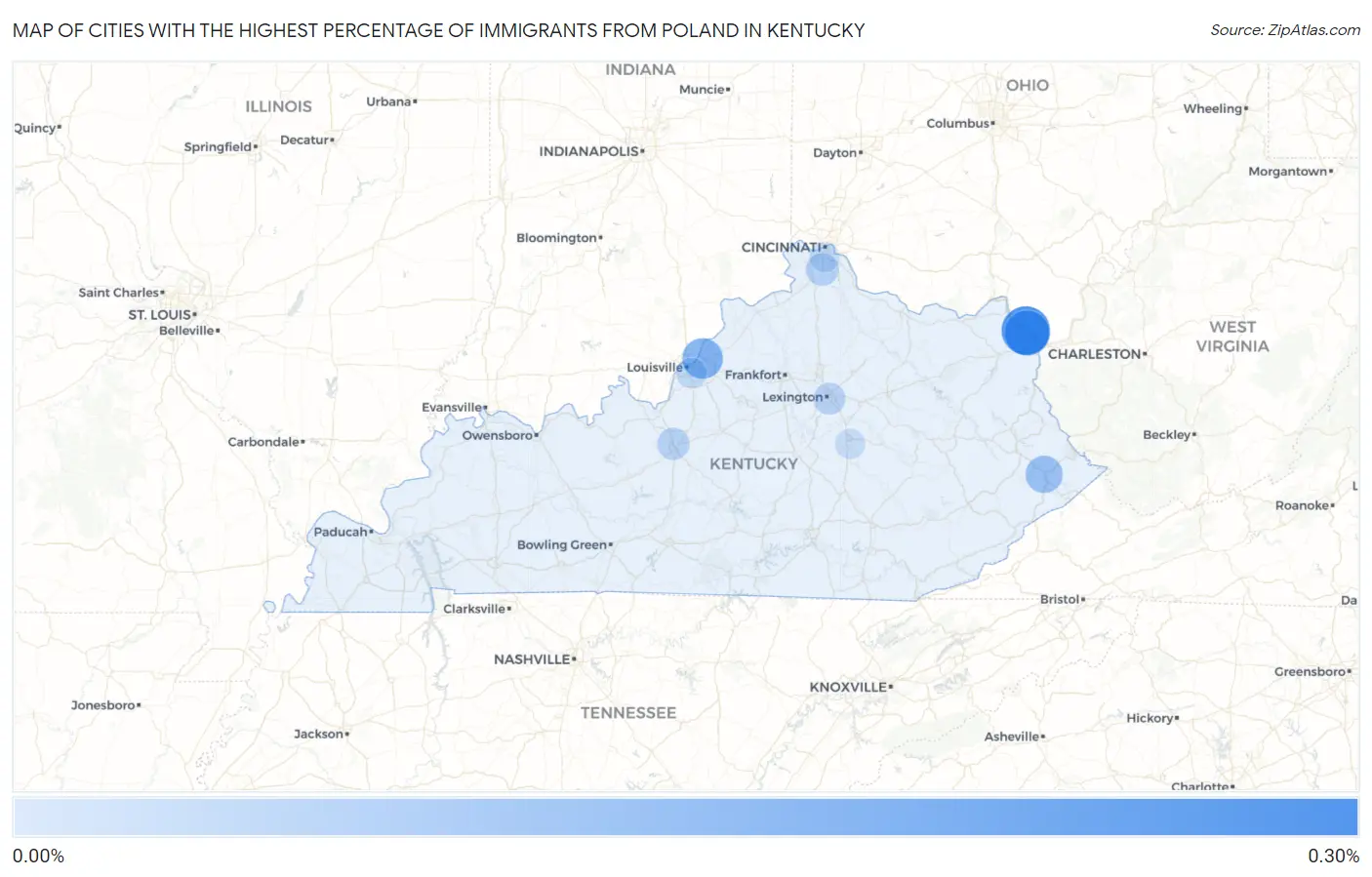 Cities with the Highest Percentage of Immigrants from Poland in Kentucky Map