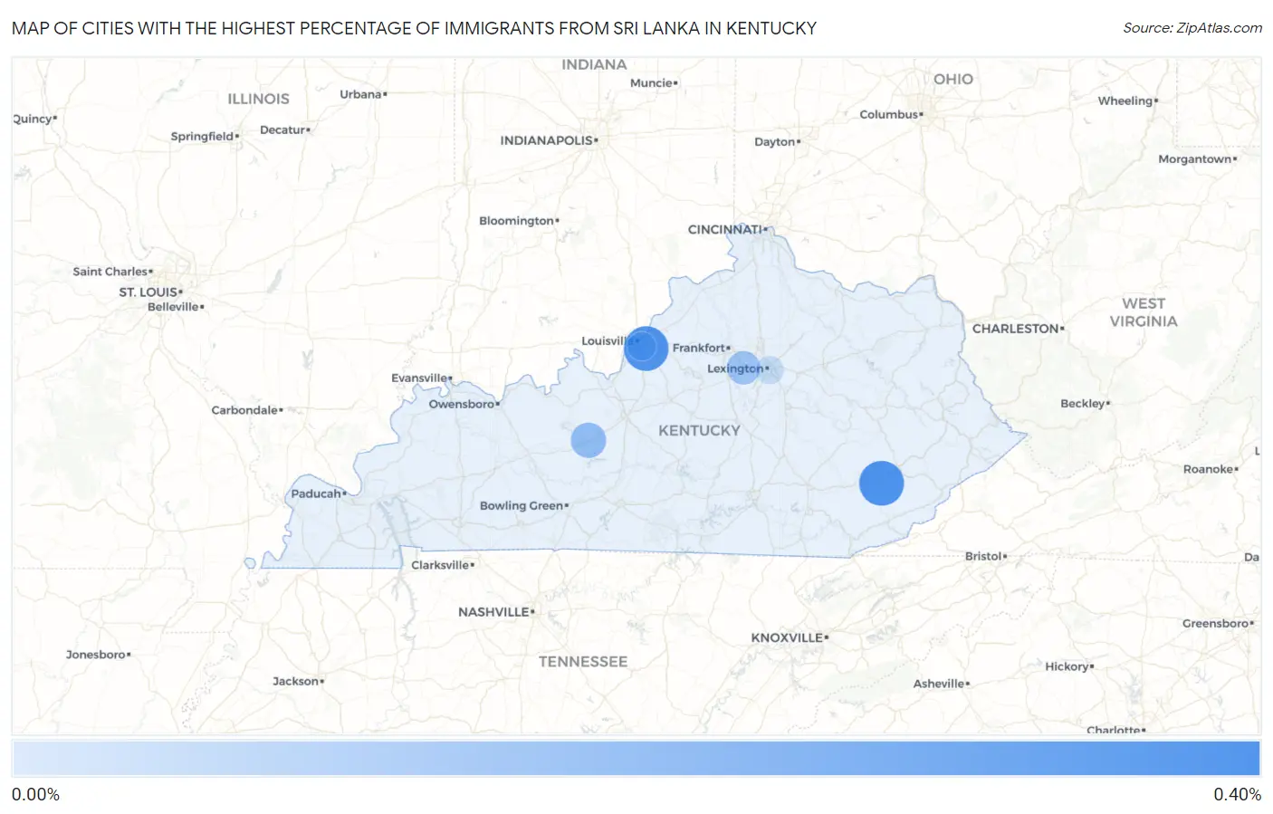 Cities with the Highest Percentage of Immigrants from Sri Lanka in Kentucky Map