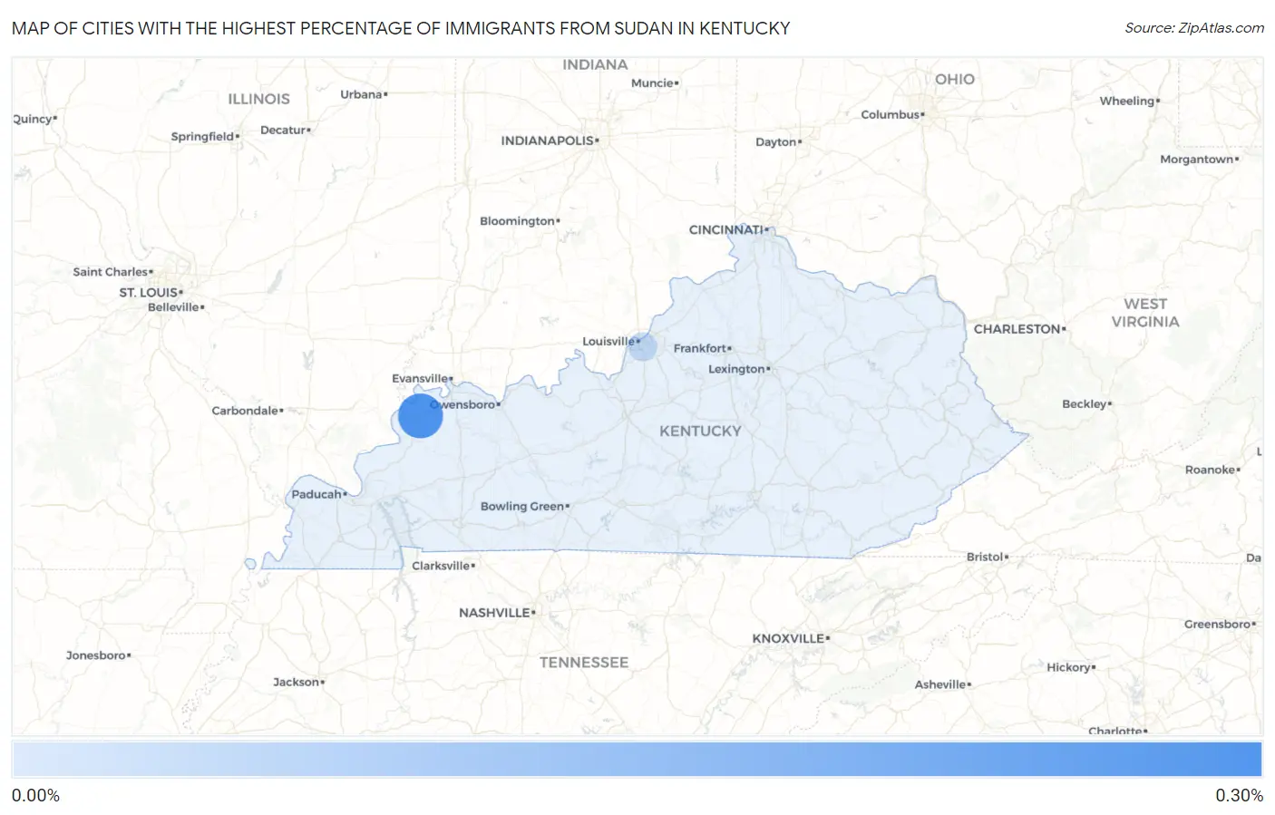 Cities with the Highest Percentage of Immigrants from Sudan in Kentucky Map