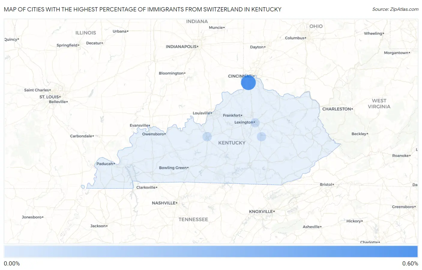 Cities with the Highest Percentage of Immigrants from Switzerland in Kentucky Map