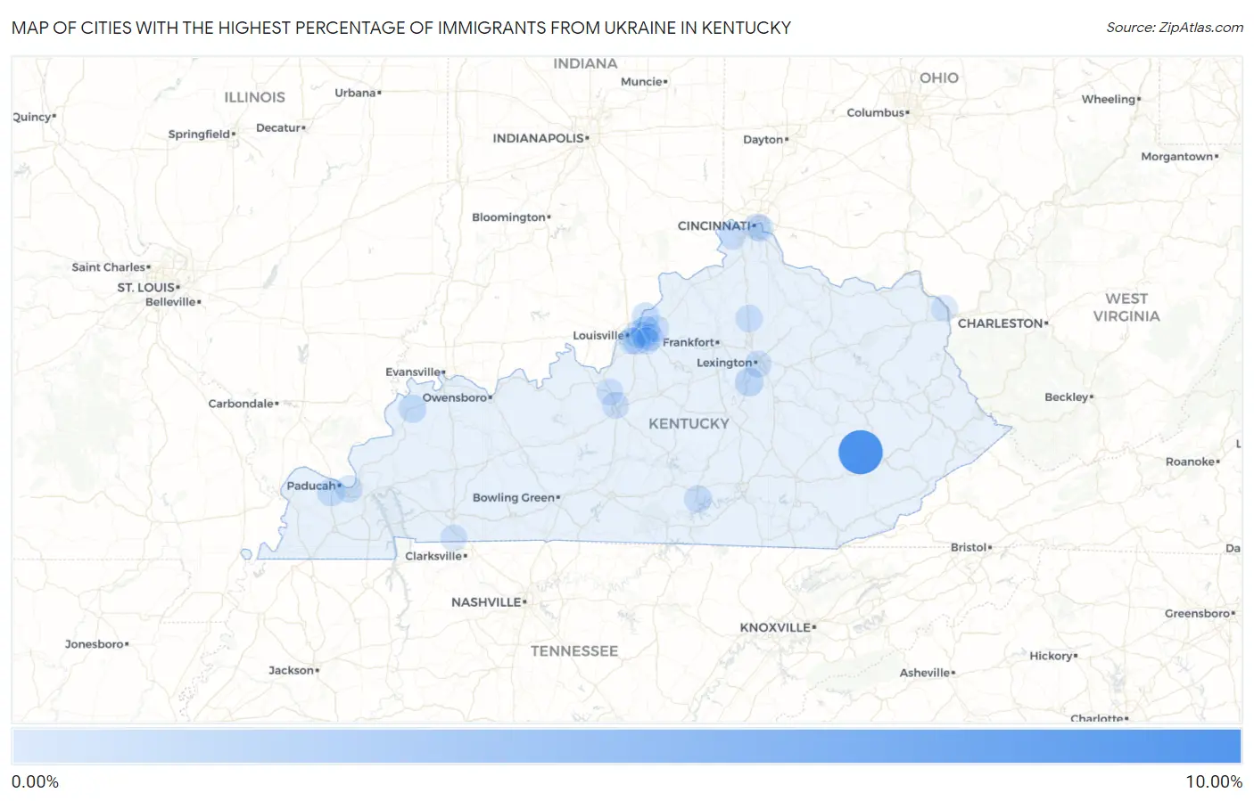 Cities with the Highest Percentage of Immigrants from Ukraine in Kentucky Map