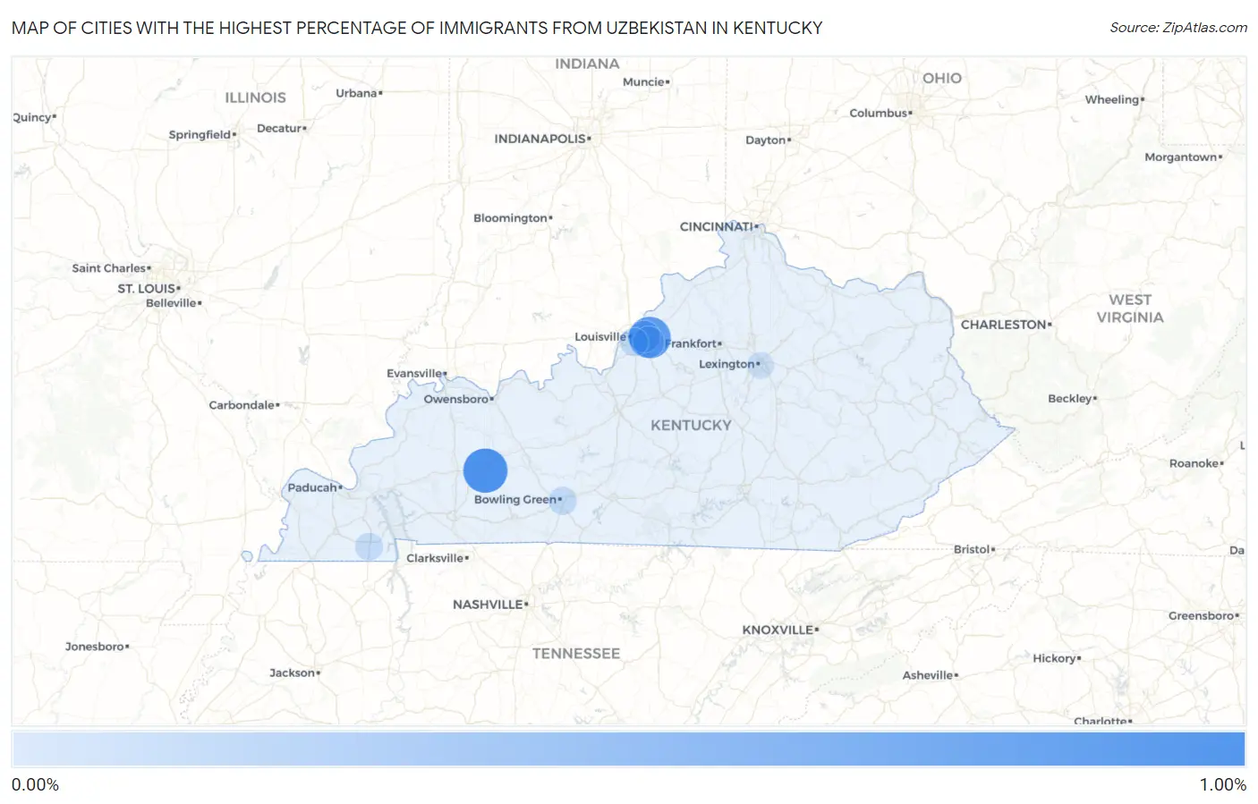 Cities with the Highest Percentage of Immigrants from Uzbekistan in Kentucky Map