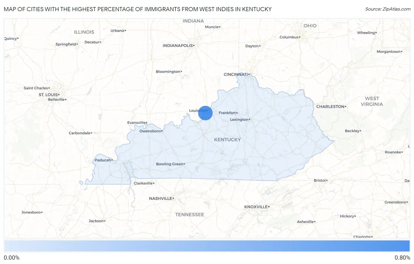 Cities with the Highest Percentage of Immigrants from West Indies in Kentucky Map