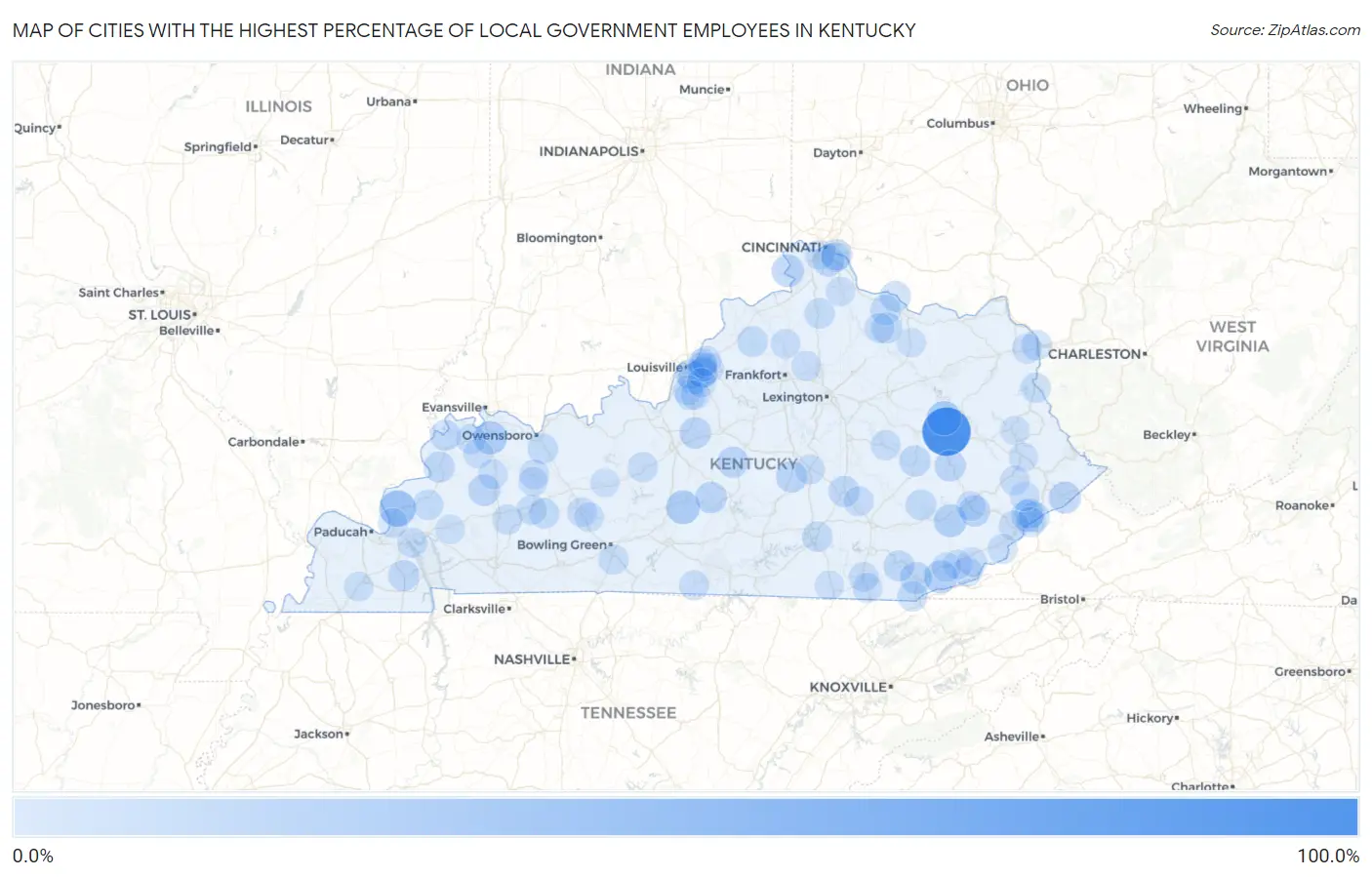 Cities with the Highest Percentage of Local Government Employees in Kentucky Map