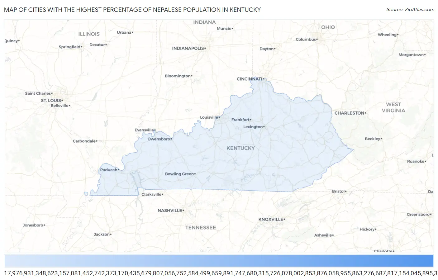 Cities with the Highest Percentage of Nepalese Population in Kentucky Map