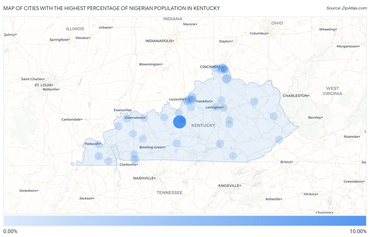 Cities with the Highest Percentage of Nigerian Population in Kentucky Map