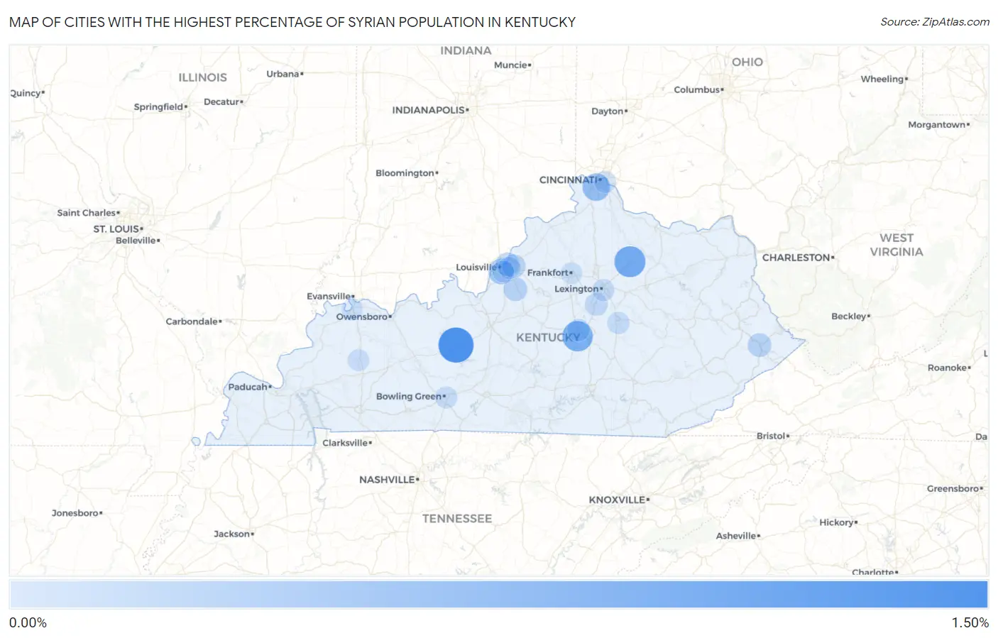 Cities with the Highest Percentage of Syrian Population in Kentucky Map