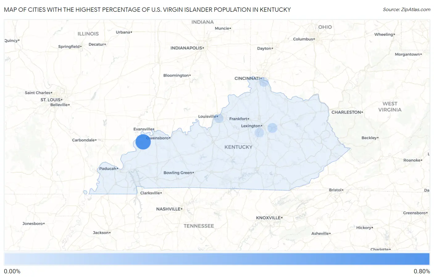 Cities with the Highest Percentage of U.S. Virgin Islander Population in Kentucky Map