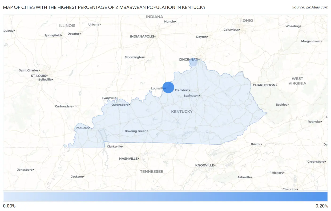 Cities with the Highest Percentage of Zimbabwean Population in Kentucky Map