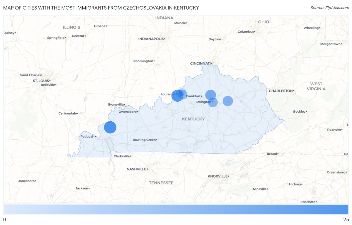 Cities with the Most Immigrants from Czechoslovakia in Kentucky Map