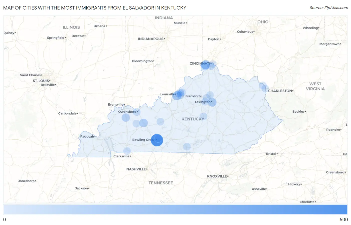 Cities with the Most Immigrants from El Salvador in Kentucky Map
