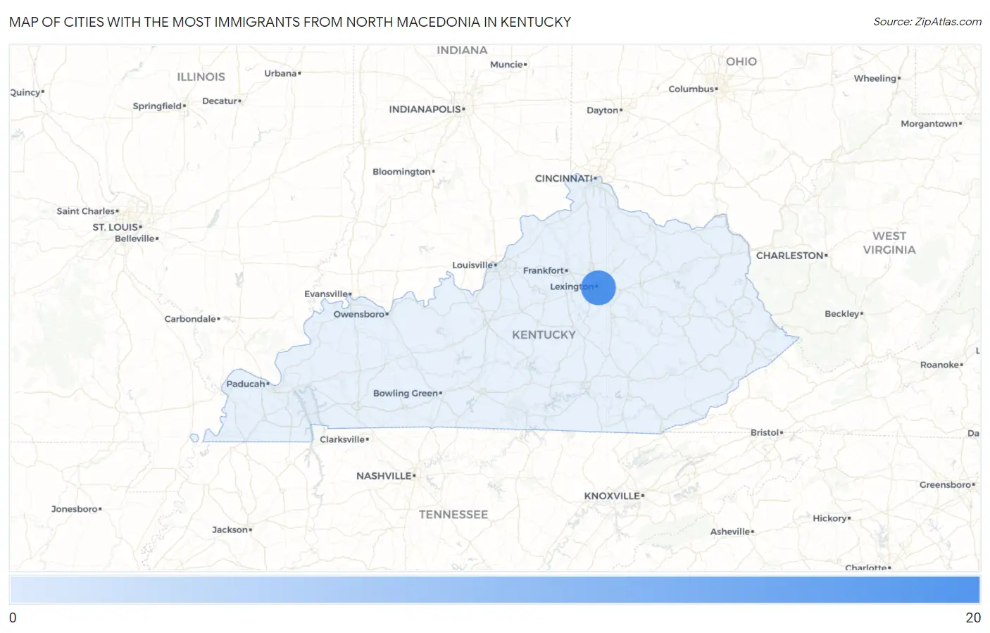 Cities with the Most Immigrants from North Macedonia in Kentucky Map