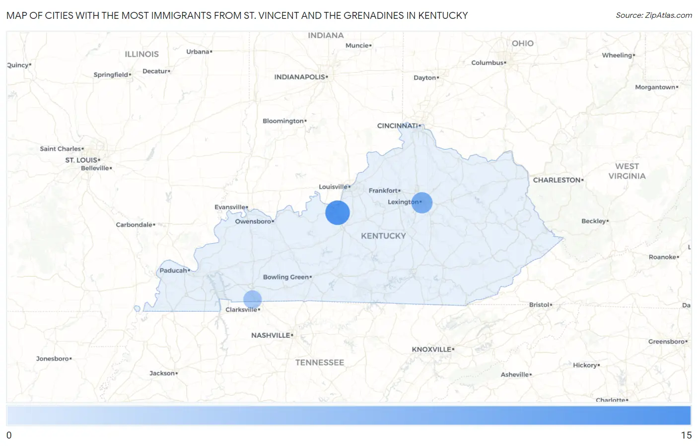 Cities with the Most Immigrants from St. Vincent and the Grenadines in Kentucky Map