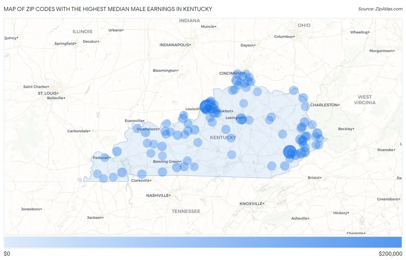 Zip Codes with the Highest Median Male Earnings in Kentucky Map