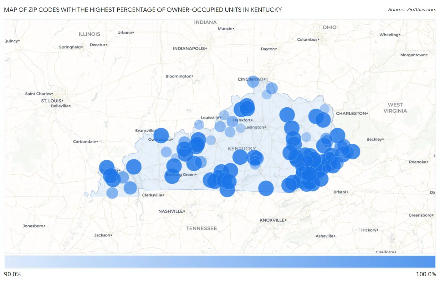 Zip Codes with the Highest Percentage of Owner-Occupied Units in Kentucky Map
