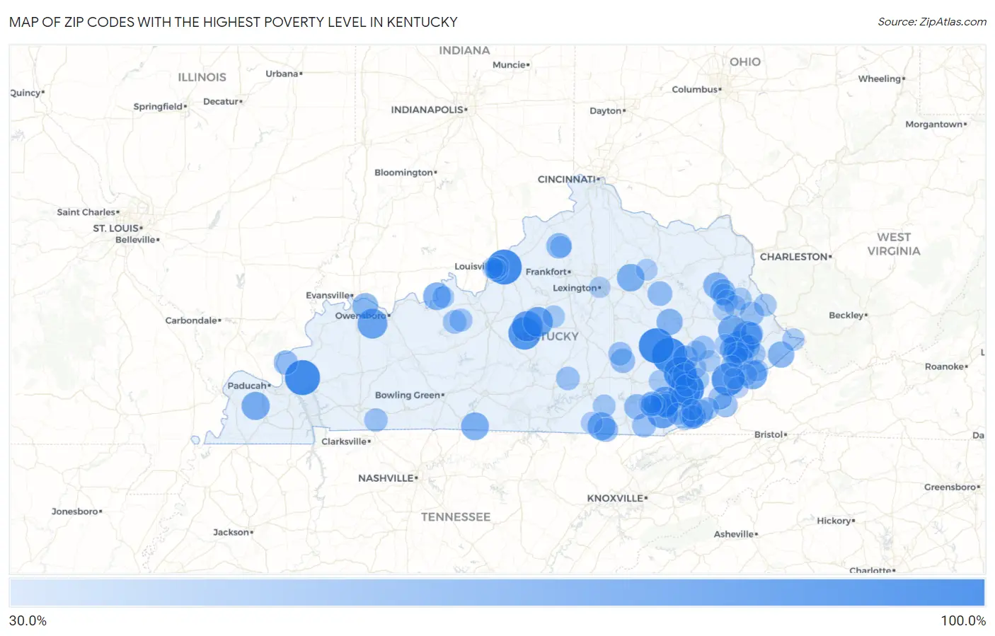 Zip Codes with the Highest Poverty Level in Kentucky Map