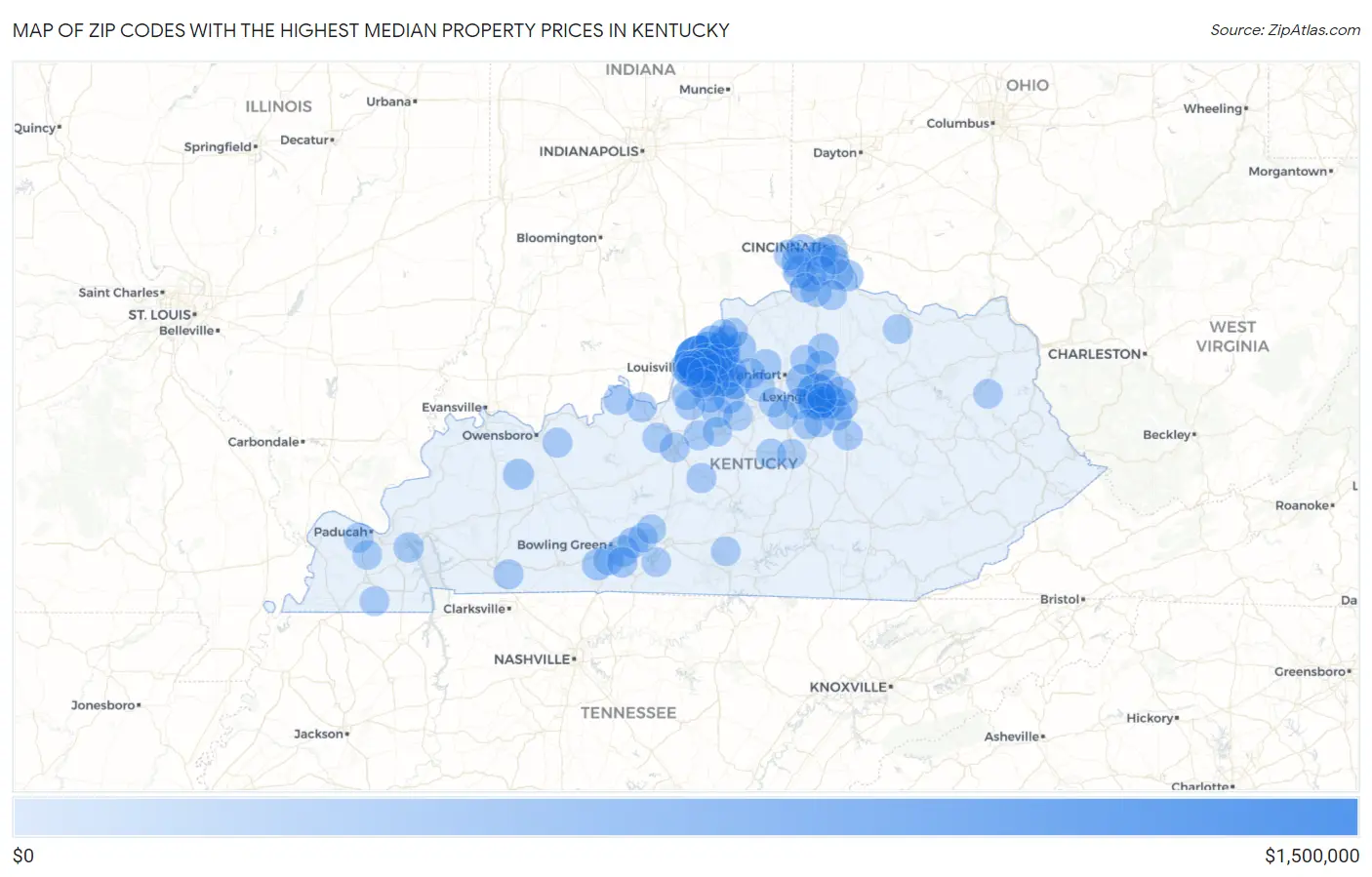 Zip Codes with the Highest Median Property Prices in Kentucky Map