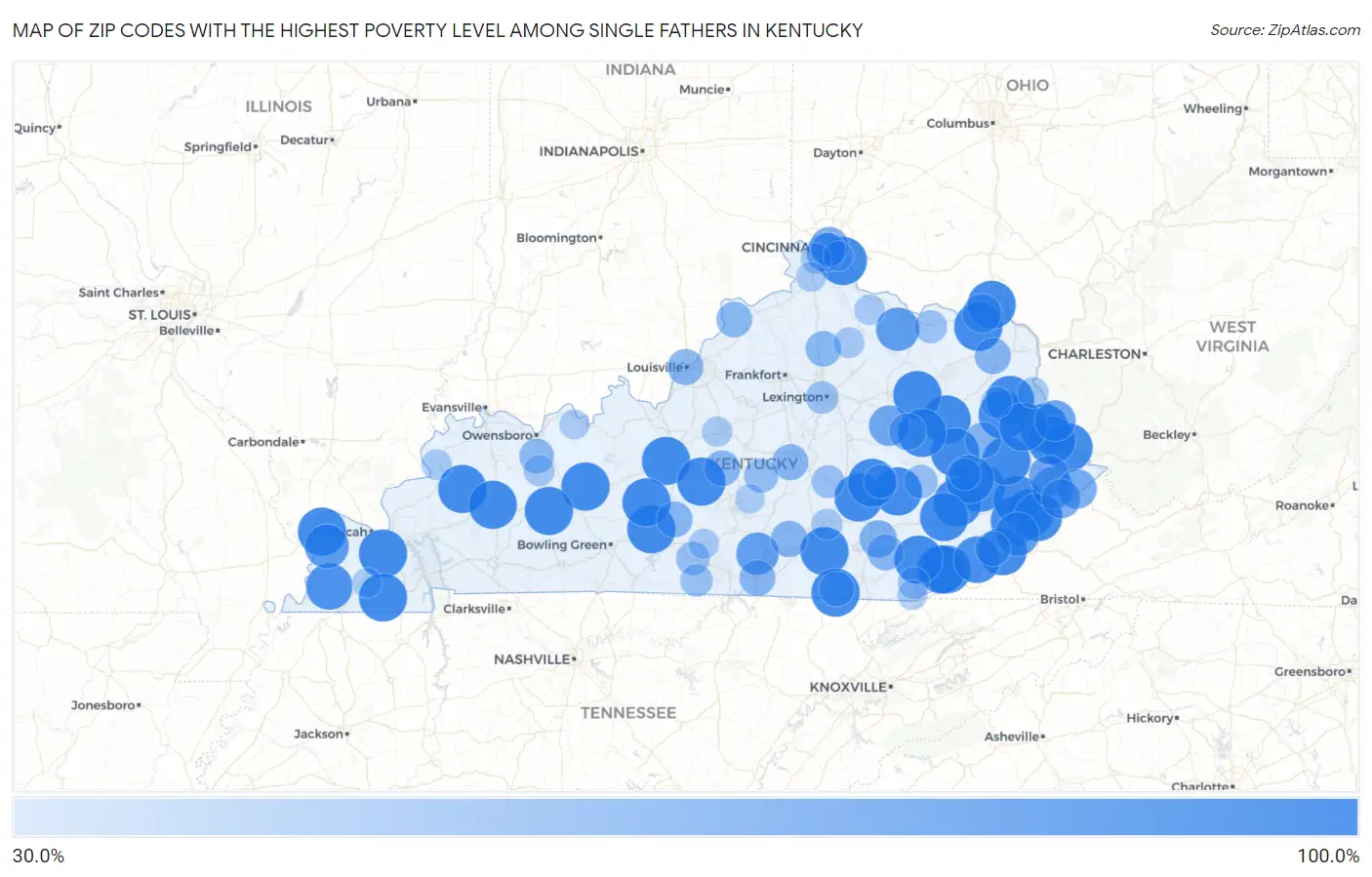 Zip Codes with the Highest Poverty Level Among Single Fathers in Kentucky Map