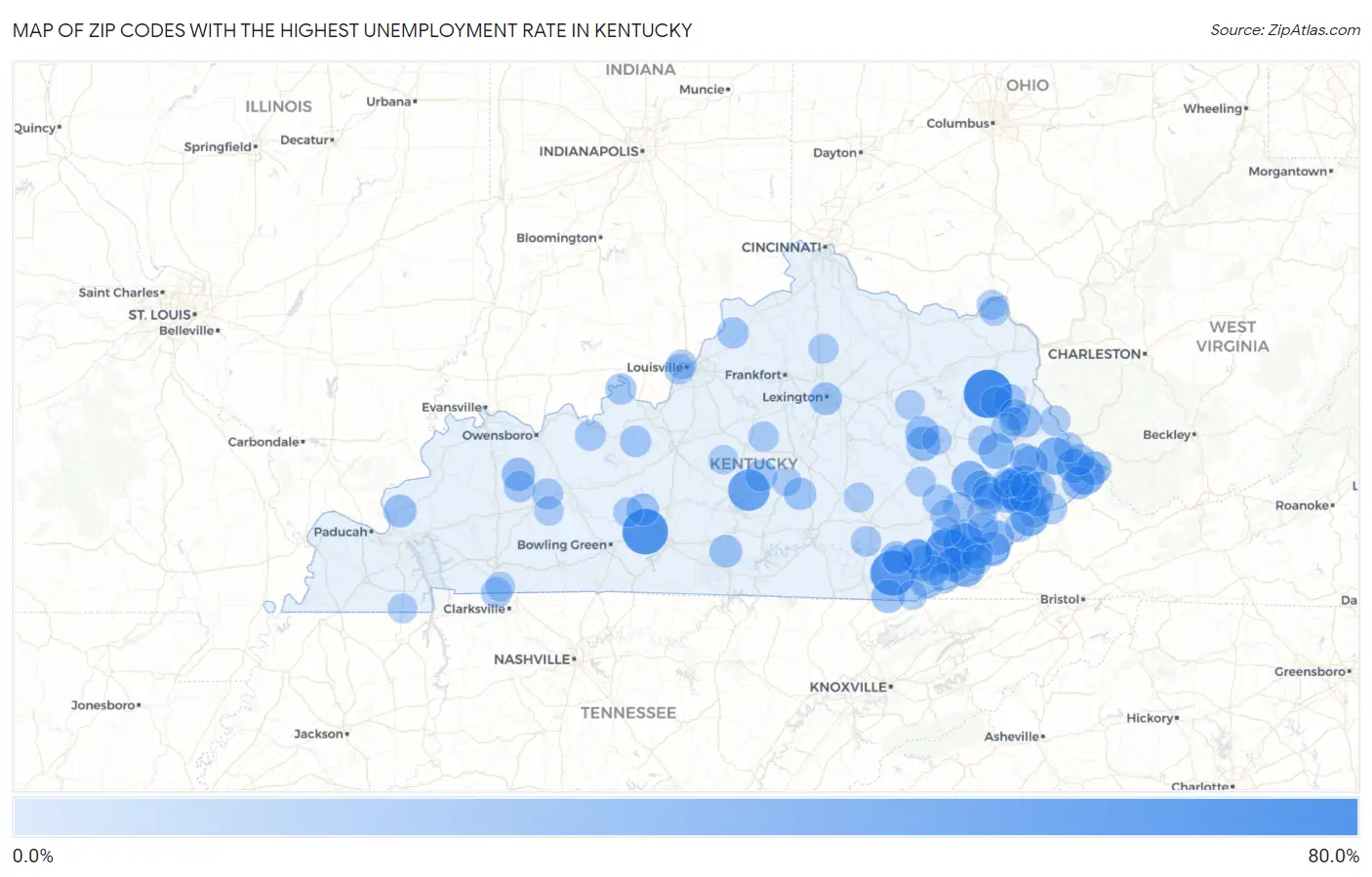 Zip Codes with the Highest Unemployment Rate in Kentucky Map