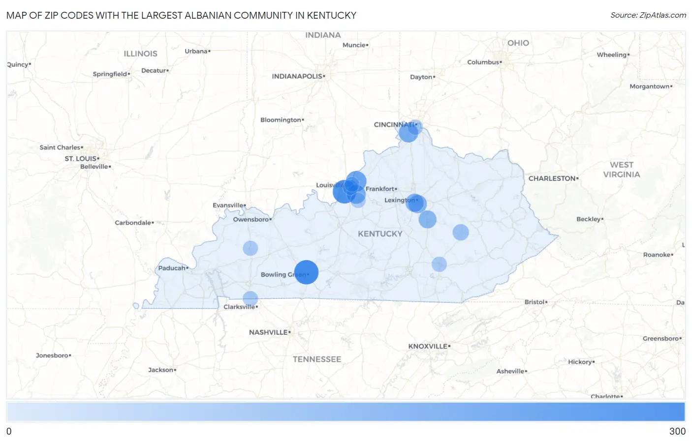 Zip Codes with the Largest Albanian Community in Kentucky Map