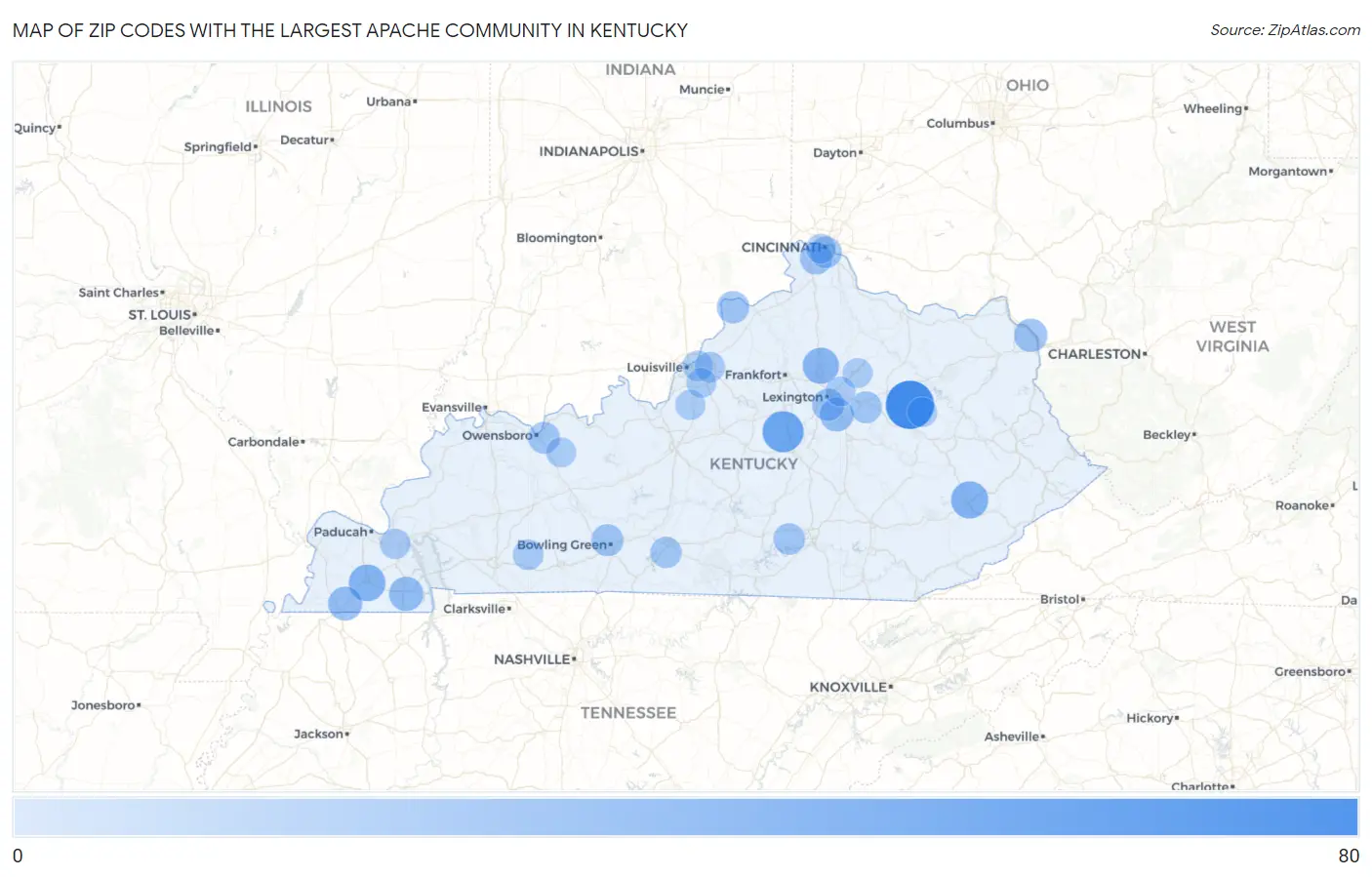 Zip Codes with the Largest Apache Community in Kentucky Map