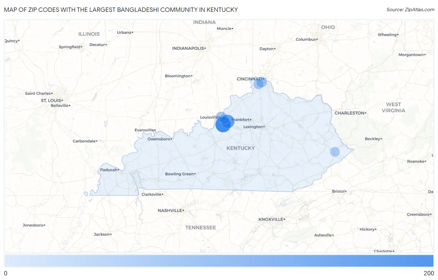 Zip Codes with the Largest Bangladeshi Community in Kentucky Map