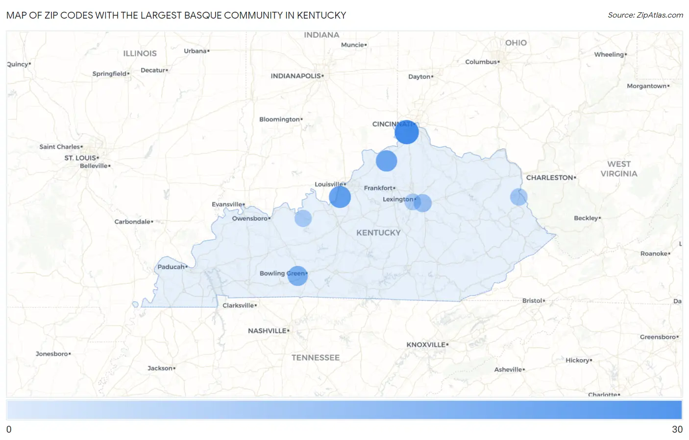 Zip Codes with the Largest Basque Community in Kentucky Map