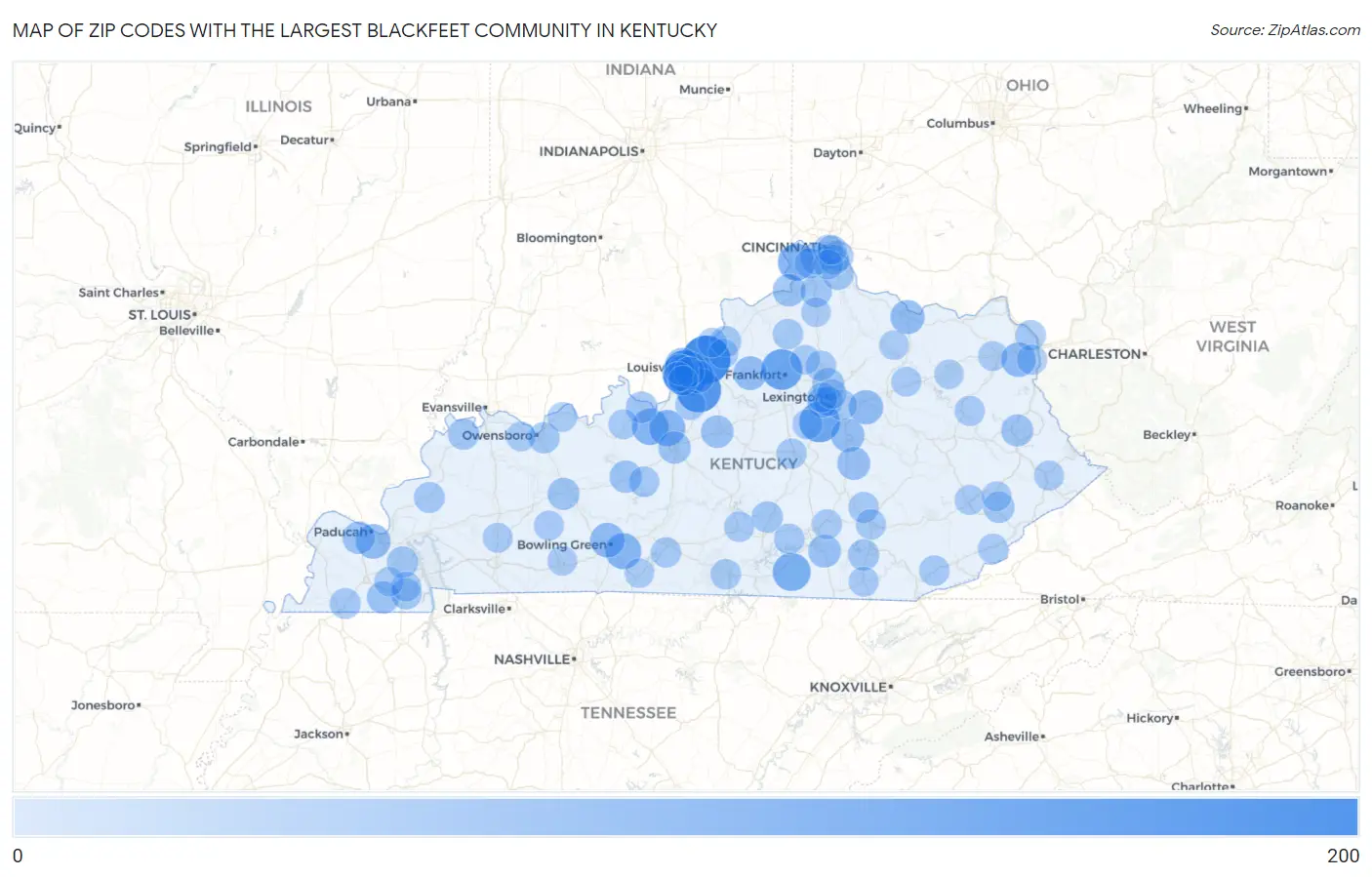 Zip Codes with the Largest Blackfeet Community in Kentucky Map