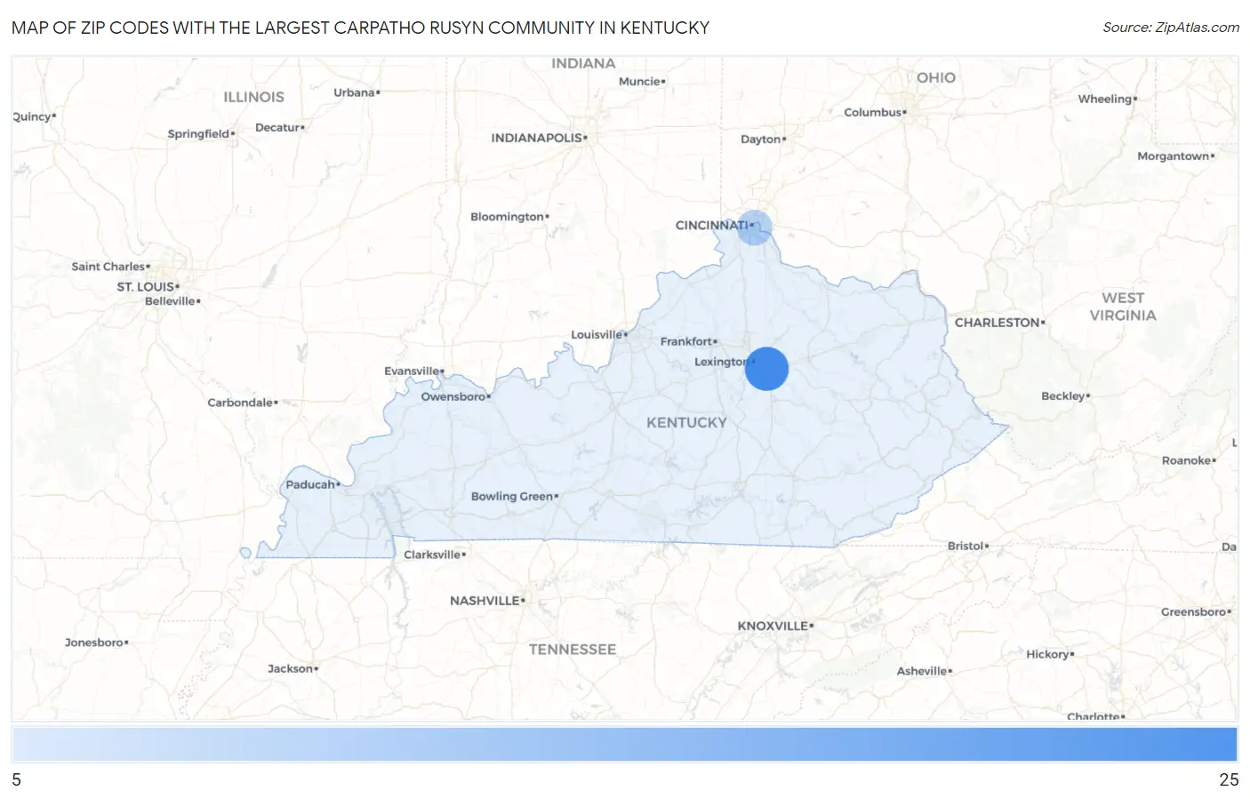 Zip Codes with the Largest Carpatho Rusyn Community in Kentucky Map