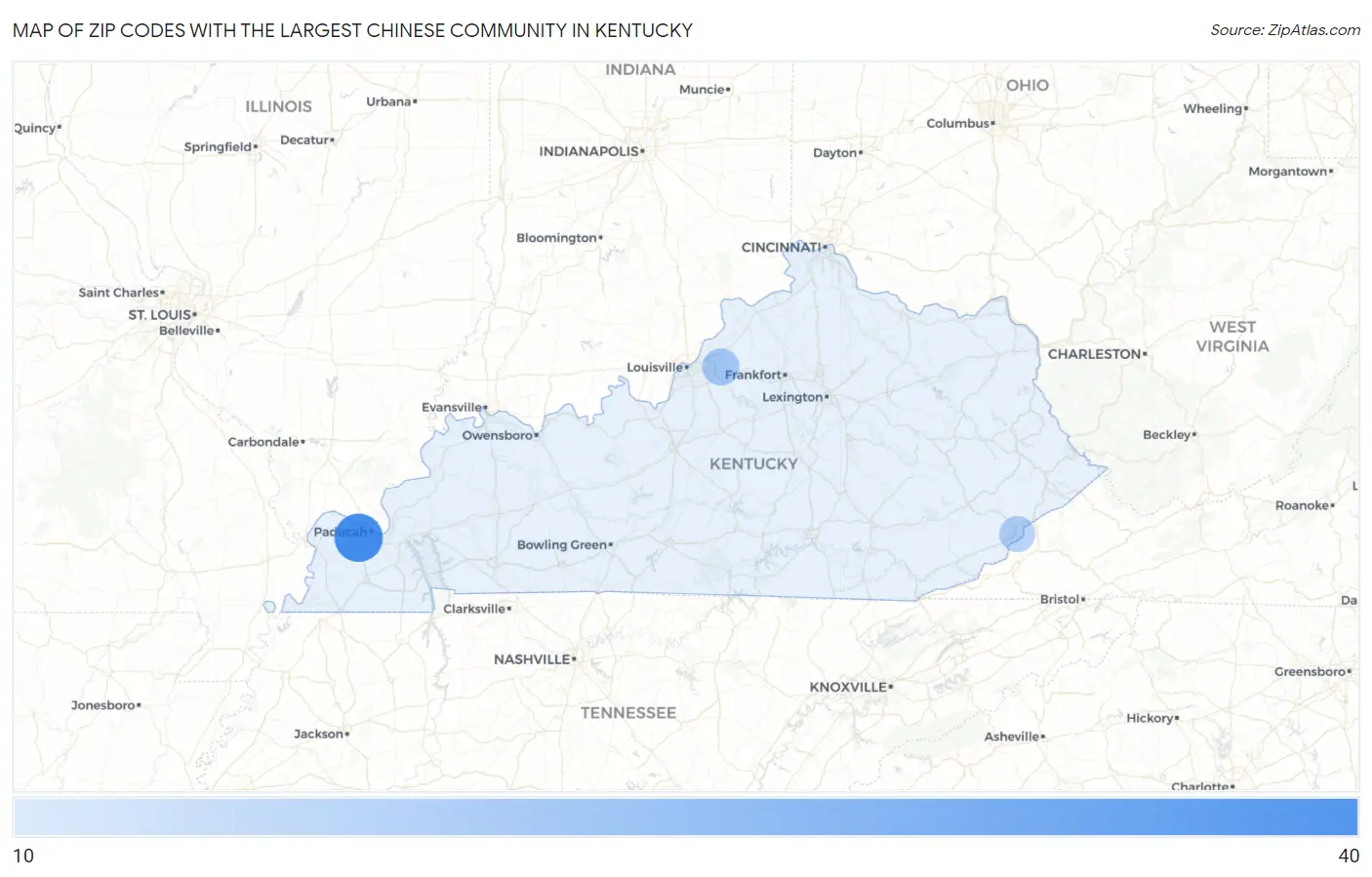 Zip Codes with the Largest Chinese Community in Kentucky Map