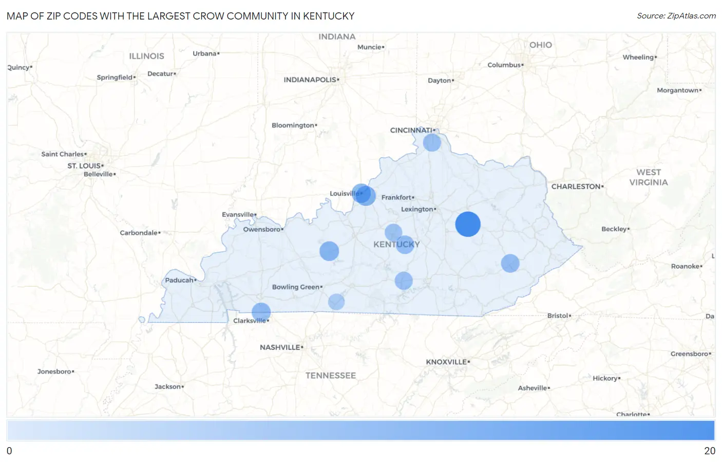 Zip Codes with the Largest Crow Community in Kentucky Map