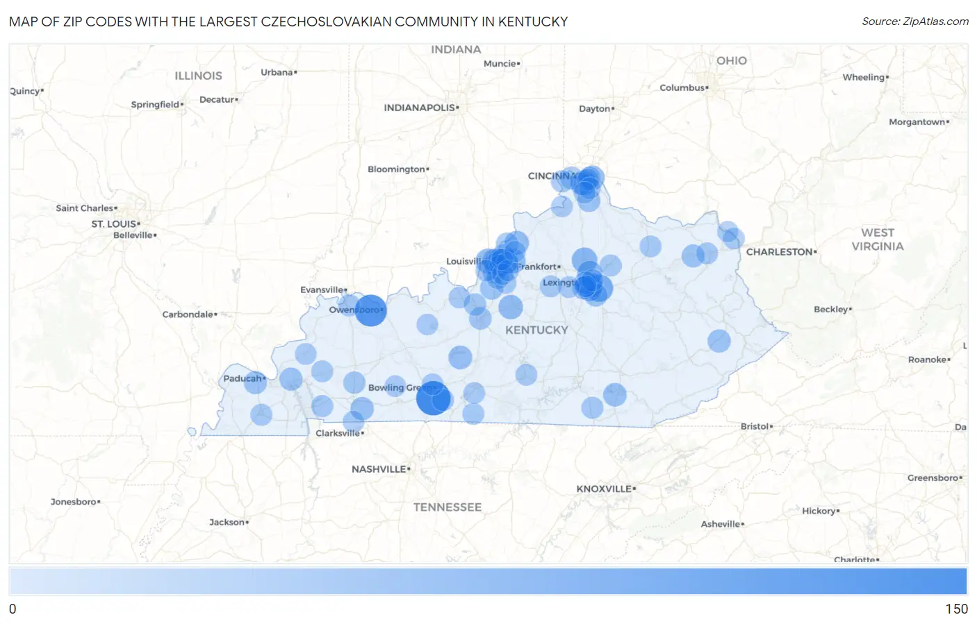 Zip Codes with the Largest Czechoslovakian Community in Kentucky Map