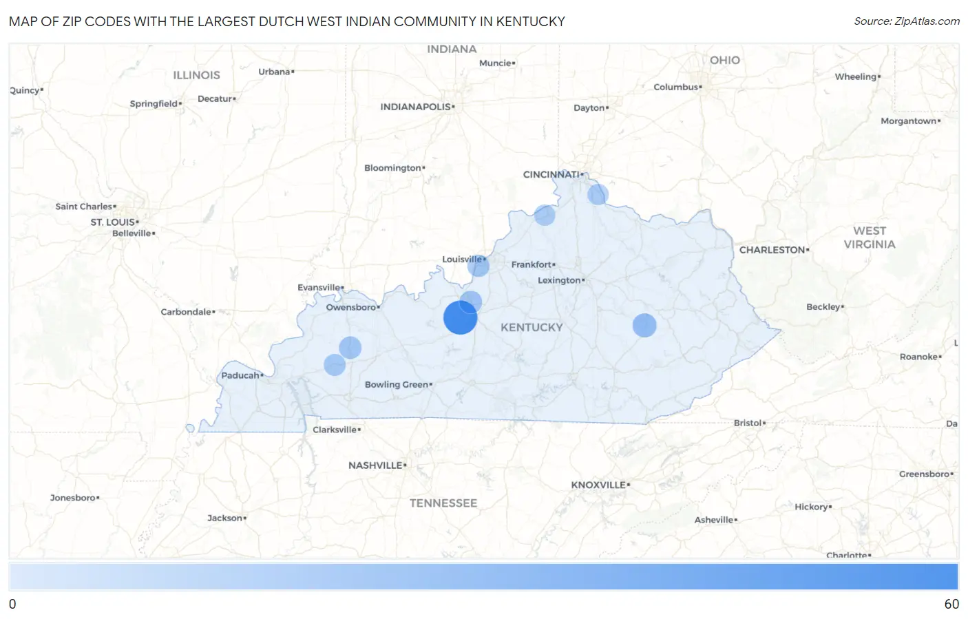 Zip Codes with the Largest Dutch West Indian Community in Kentucky Map