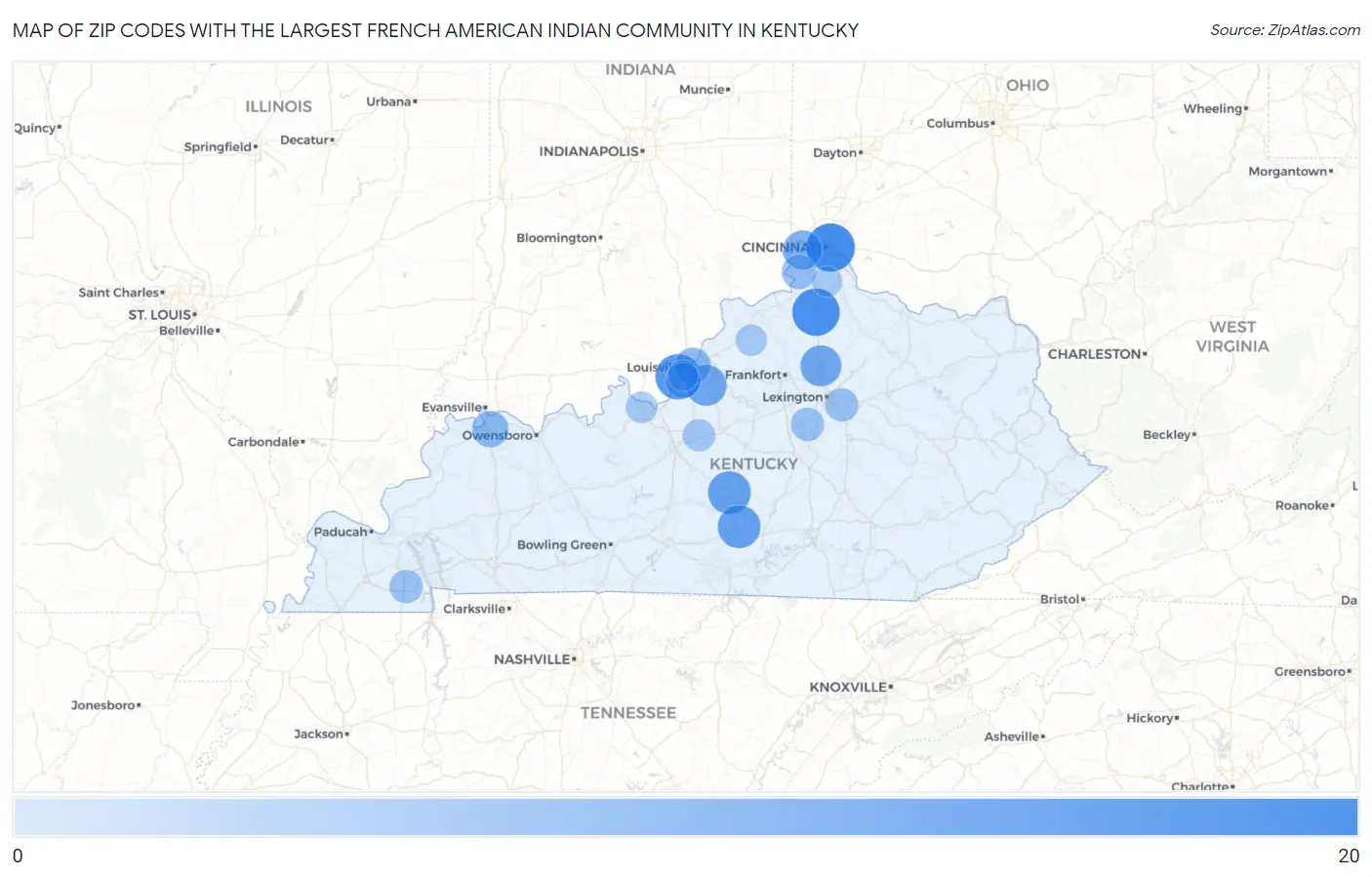 Zip Codes with the Largest French American Indian Community in Kentucky Map