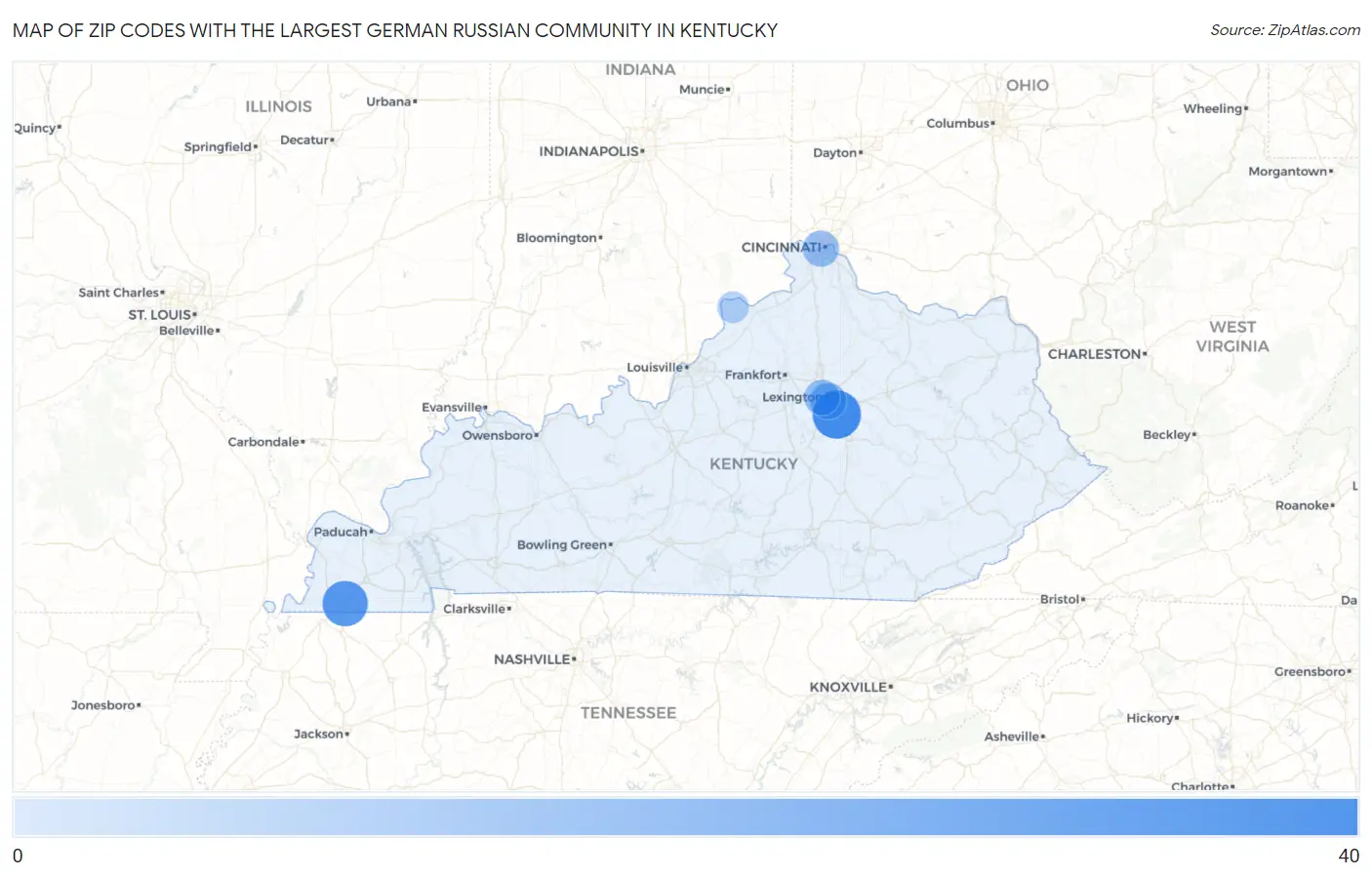 Zip Codes with the Largest German Russian Community in Kentucky Map