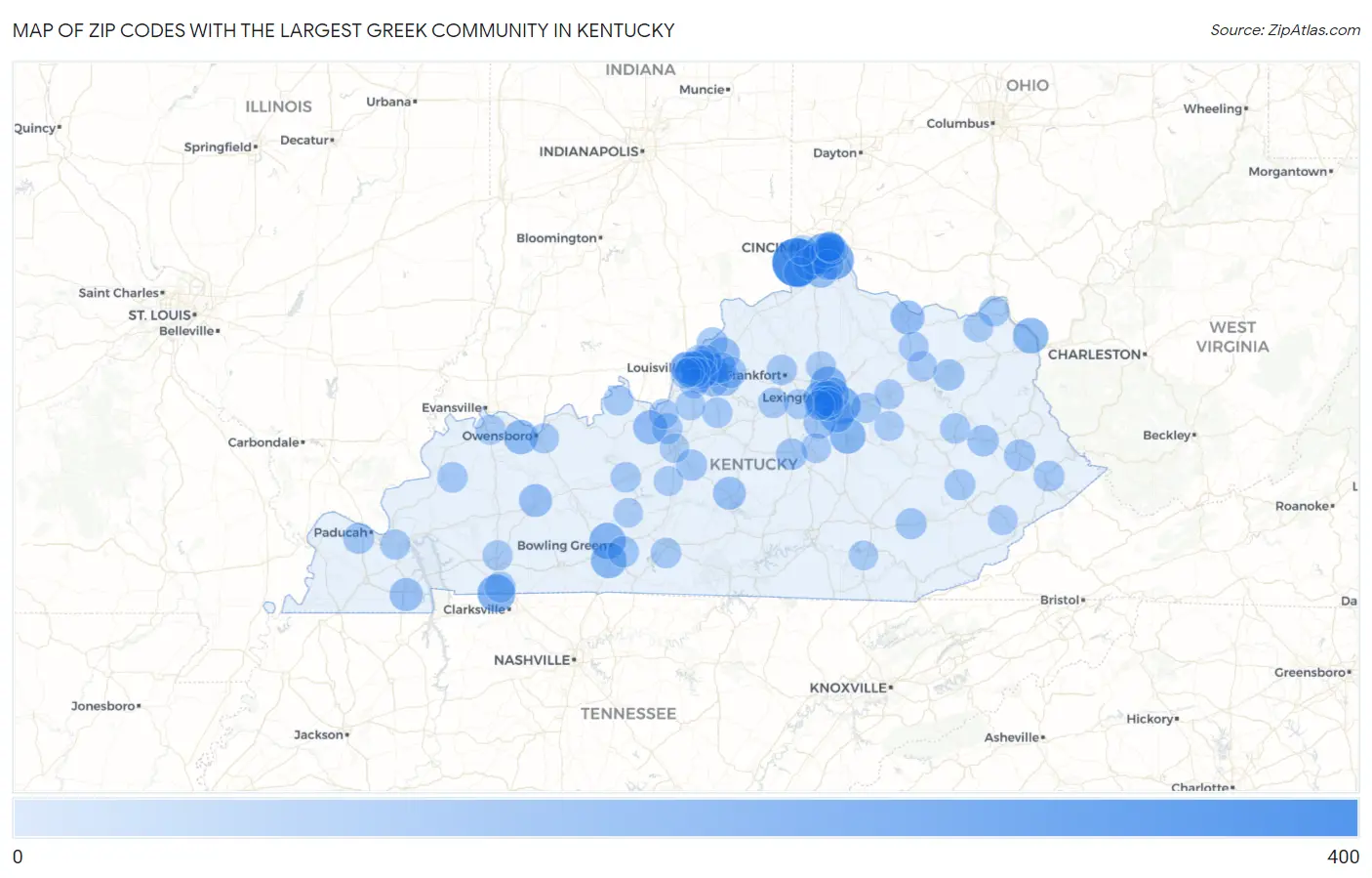 Zip Codes with the Largest Greek Community in Kentucky Map