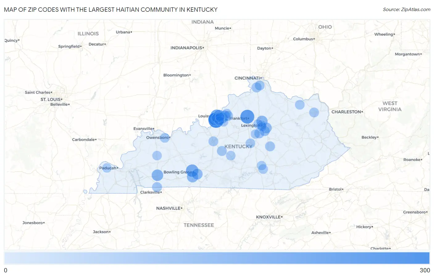 Zip Codes with the Largest Haitian Community in Kentucky Map