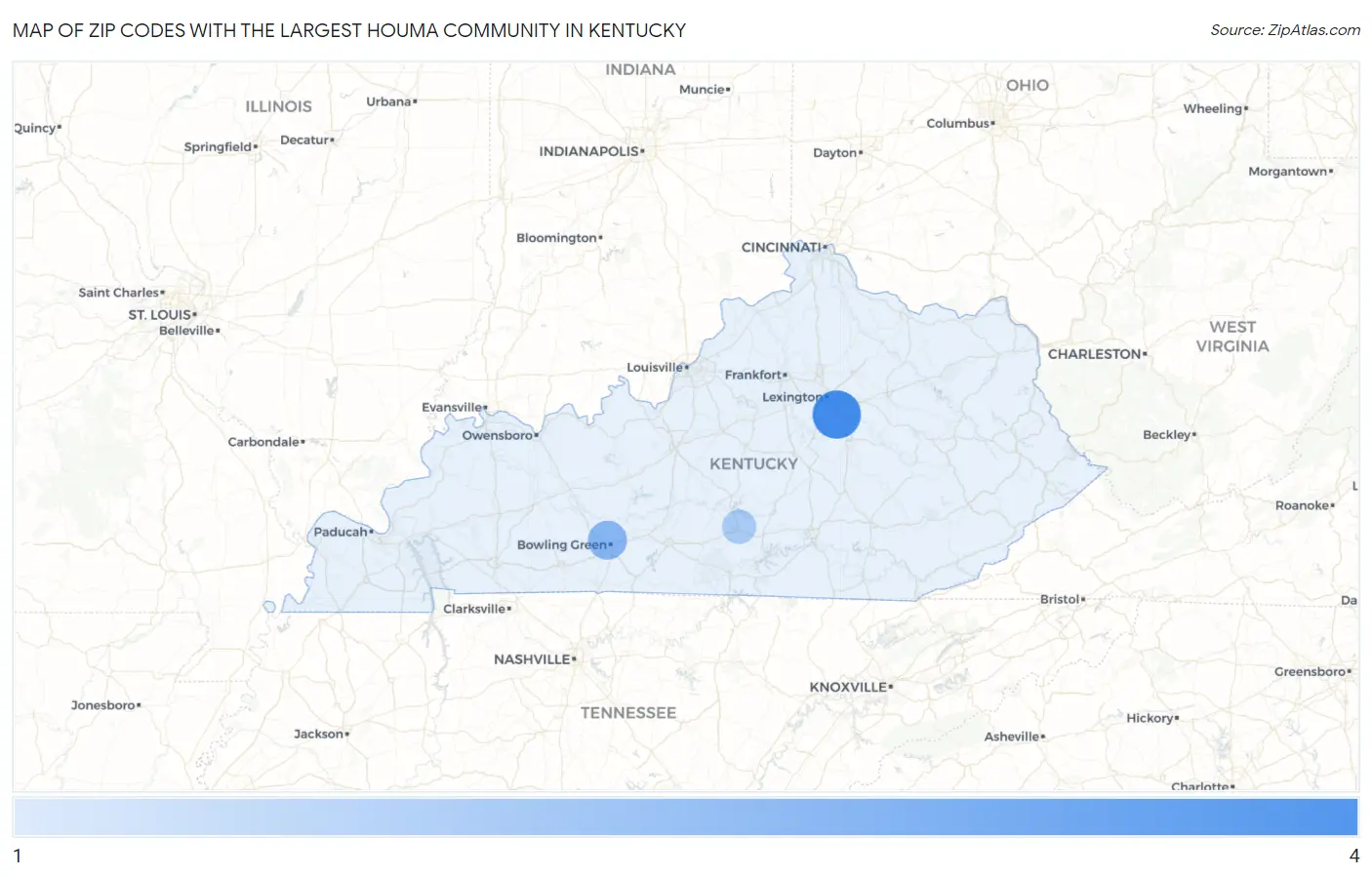 Zip Codes with the Largest Houma Community in Kentucky Map