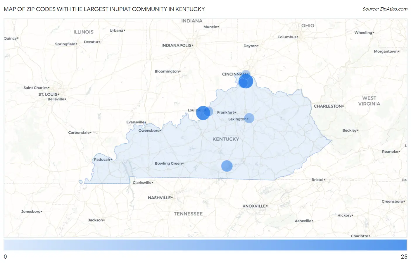 Zip Codes with the Largest Inupiat Community in Kentucky Map