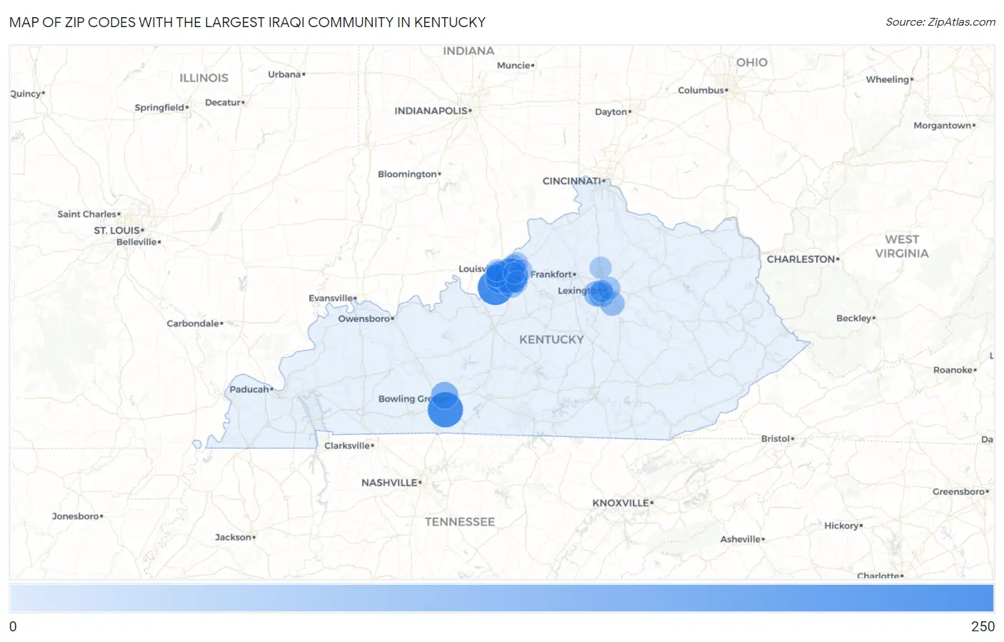 Zip Codes with the Largest Iraqi Community in Kentucky Map