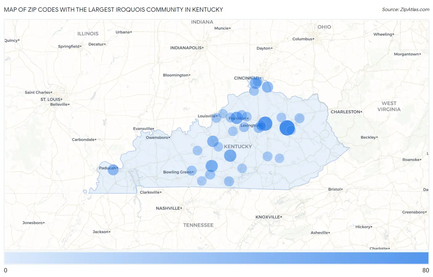 Zip Codes with the Largest Iroquois Community in Kentucky Map