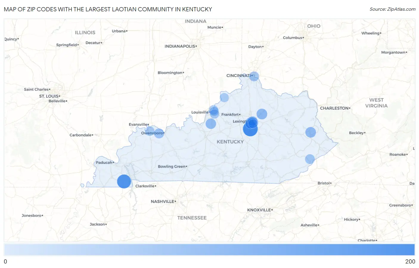 Zip Codes with the Largest Laotian Community in Kentucky Map
