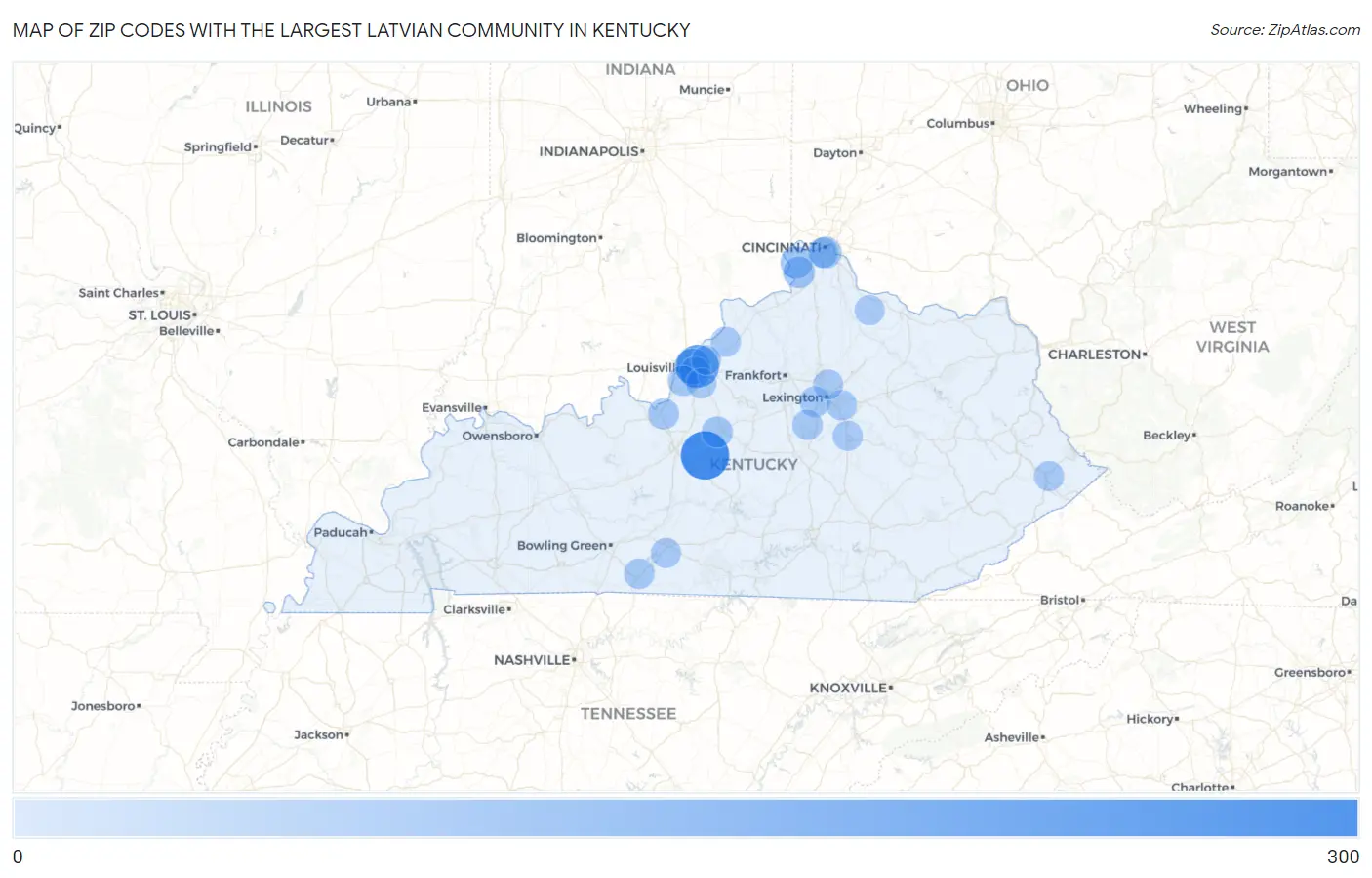 Zip Codes with the Largest Latvian Community in Kentucky Map