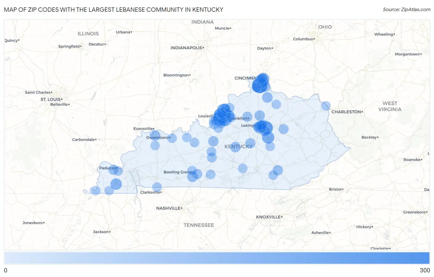 Zip Codes with the Largest Lebanese Community in Kentucky Map