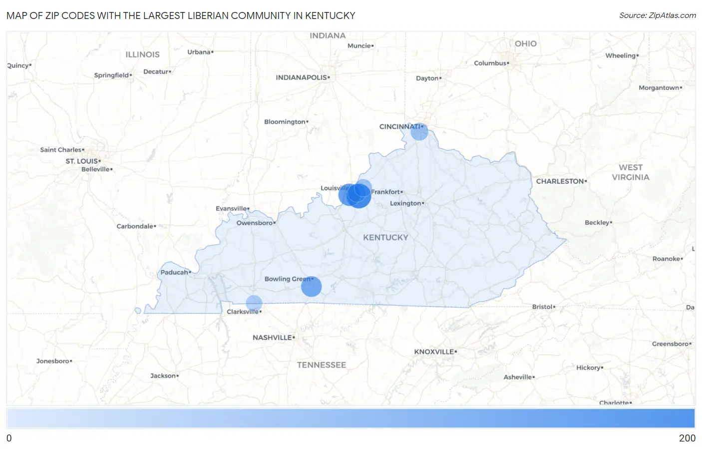 Zip Codes with the Largest Liberian Community in Kentucky Map