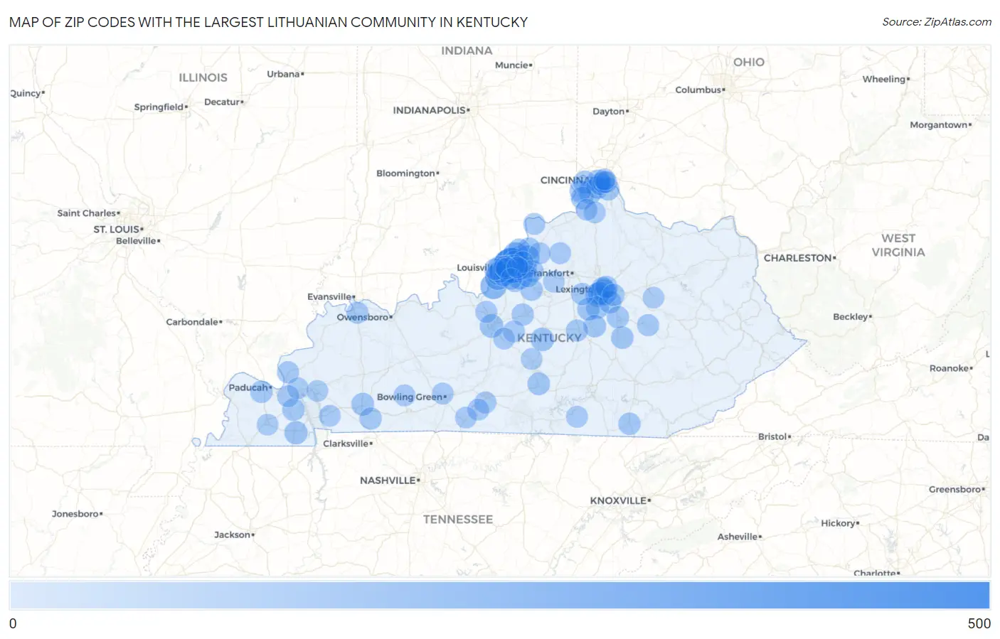Zip Codes with the Largest Lithuanian Community in Kentucky Map