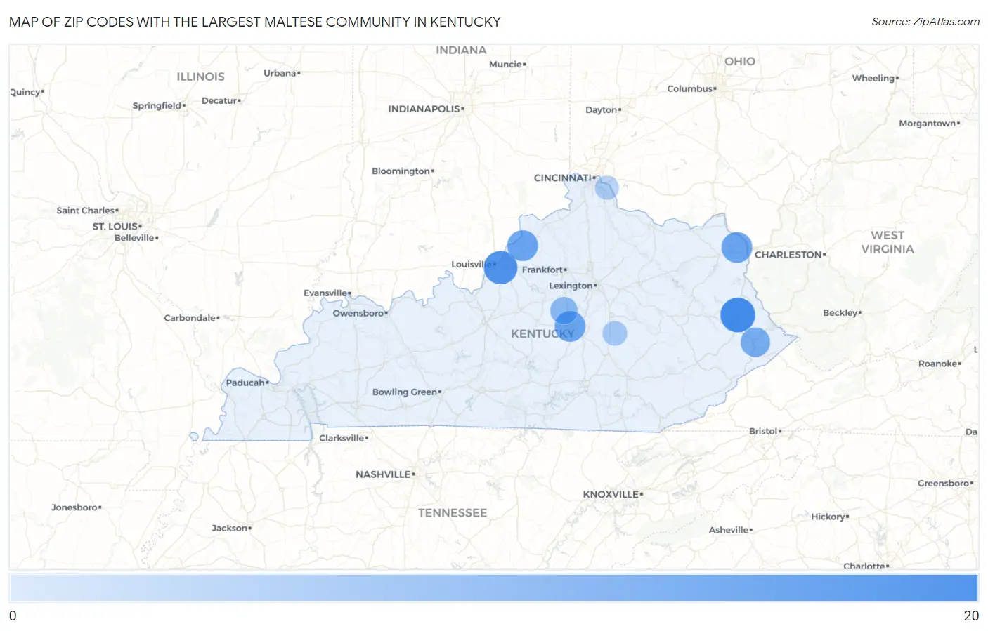 Zip Codes with the Largest Maltese Community in Kentucky Map
