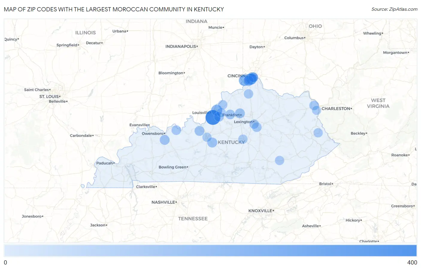 Zip Codes with the Largest Moroccan Community in Kentucky Map