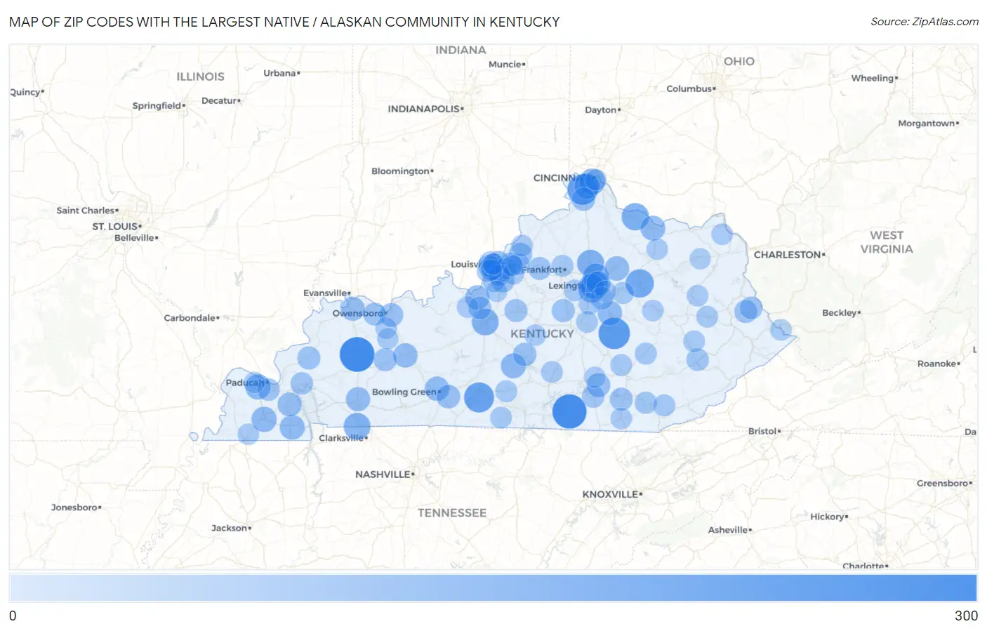 Zip Codes with the Largest Native / Alaskan Community in Kentucky Map